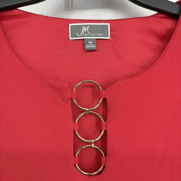 JM Collection Womens Shift Dress Sleeveless O-Ring Red Crystal Stretch Medium - Picture 5 of 5